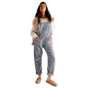 We The Free People Ziggy Corduroy Overalls Light Blue Cotton Baggy Bibs XL